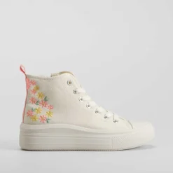 Botín lona beige y flores OH GIRL