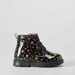Botín militar charol bebé estrellas negro BACHE