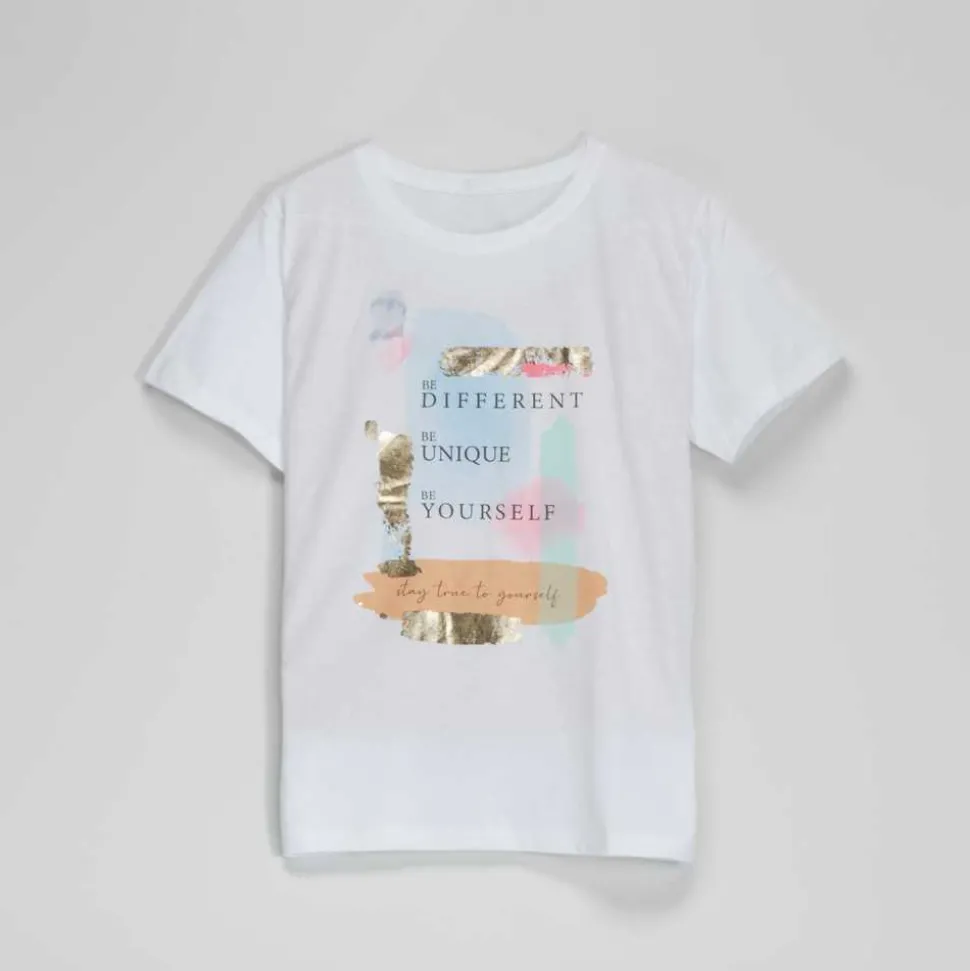 Camiseta corta blanca metalizado de mujer