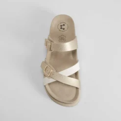 Sandalia bio cruzada piel oro COMFEET
