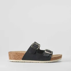 Sandalia bio cuña hebillas negra COMFEET
