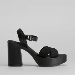 Sandalia cruzada tacón plataforma piel NYC