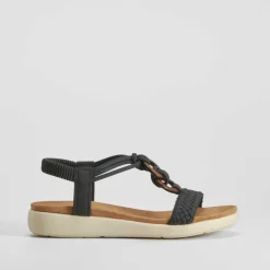 Sandalia cuña aros madera negra SENDA ROAD