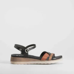 Sandalia cuña tiras negro REFRESH