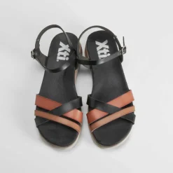 Sandalia cuña tiras negro REFRESH