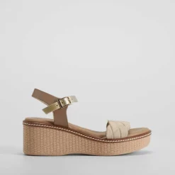Sandalia de cuña de piel beige FOSCO