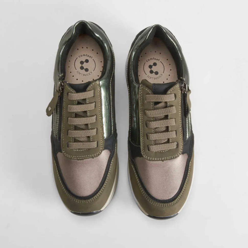 Sneaker cuña elástico verde COMFEET
