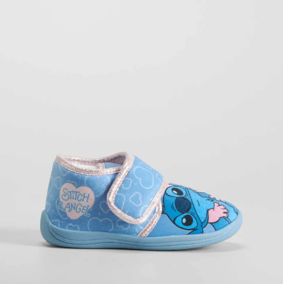 Zapatilla casa cerrada velcro azul STITCH