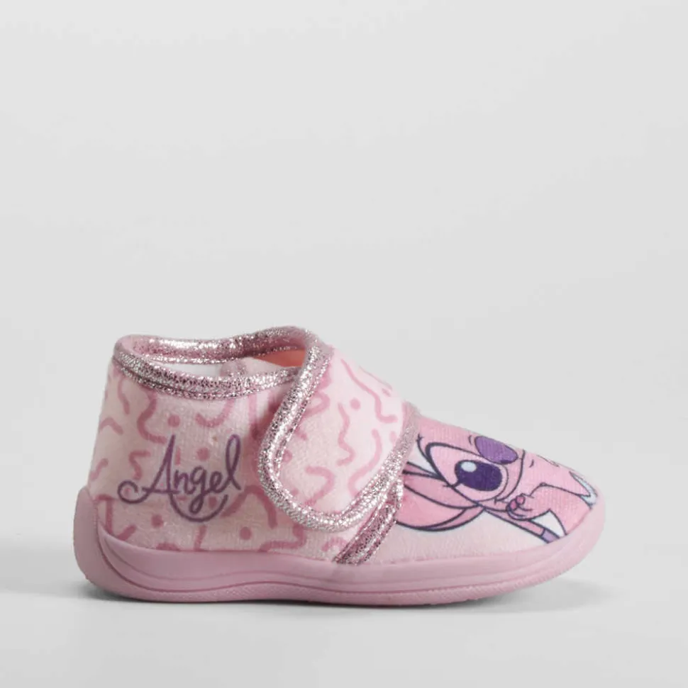 Zapatilla casa cerrada velcro bebé rosa STITCH