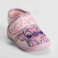 Zapatilla casa cerrada velcro bebé rosa STITCH