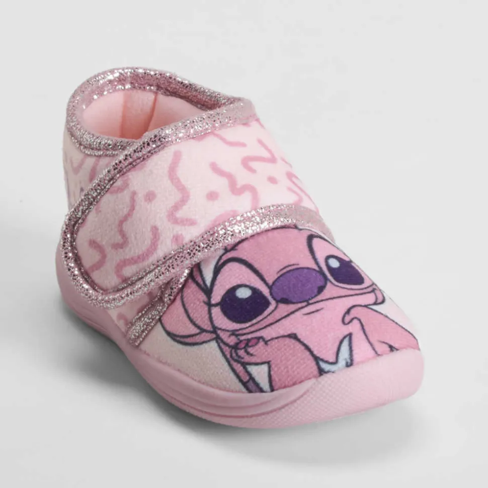 Zapatilla casa cerrada velcro bebé rosa STITCH